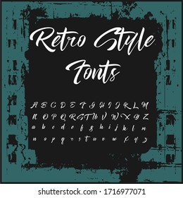 Fuentes y alfabetos manuscritos, caracteres caligráficos, números e ilustraciones vectoriales antiguas denominadas Fuentes de estilo retro