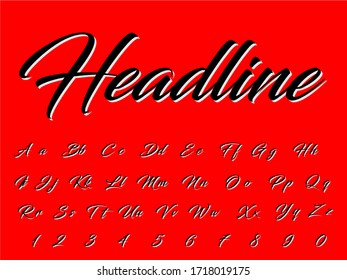 Handwritten fonts and alphabets, calligraphic characters, numbers and vintage vector illustrations named Headline