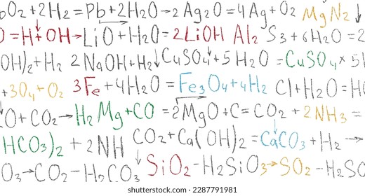  Handwritten formulas background.School background in chemistry .Letters and numbers .Vector illustration.