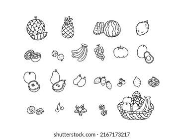Handwritten fruit icon set (transparent background)