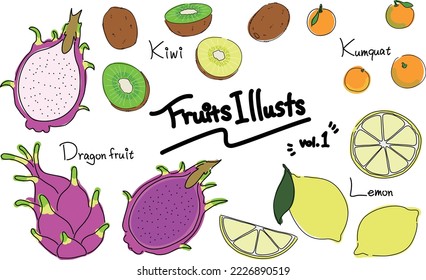 handwritten fruit illustration set vol.1