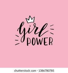 Handwritten girl power lettering quote. Modern feminist poster. Clothing print logo. Vector format.