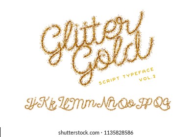 Handwritten Glitter Gold Alphabet Vector Font. Hand Drawn Script Letters. Stock Vector Lettering Typography