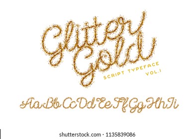 Handwritten Glitter Gold Alphabet Vector Font. Hand Drawn Script Letters. Stock Vector Lettering Typography