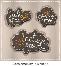 Handwritten Gluten, lactose, sugar free labels