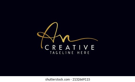 AN handwritten golden logo for identity, Creative gold handwriting initial signature concept design, a and n initials typography monogram icon for any business or company.