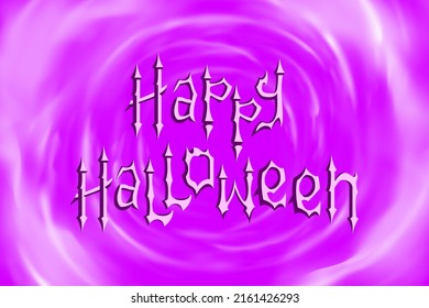 Banner de bienvenida de estilo gótico escrito a mano, Halloween feliz sobre un fondo de niebla agitada, humo y sombras de estilo místico y tonos rosados. Cartel místico de Halloween. Ilustración del vector