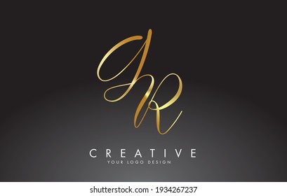 Handwritten GR G R Golden Luxury Letters Logo with a minimalist design. Creative Stamp Vector Illustration with letters G and R. 