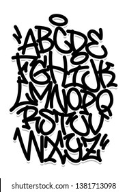 Handwritten graffiti font alphabet. Black on white