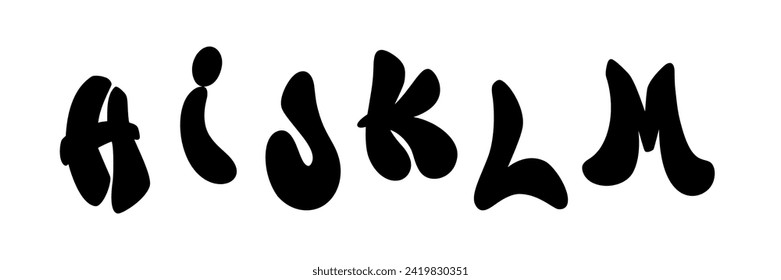 Handwritten graffiti font alphabet in black over white. Vector illustration. Part 2