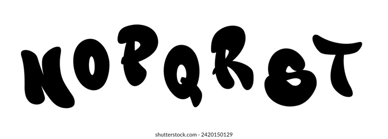 Handwritten graffiti font alphabet in black over white. Vector illustration. Part 3