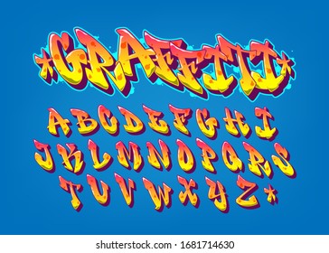 Handwritten graffiti font alphabet. Old school alphabet. Vector illustration