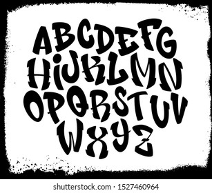 Handwritten graffiti font alphabet. Alphabet on a black background. Vector illustration