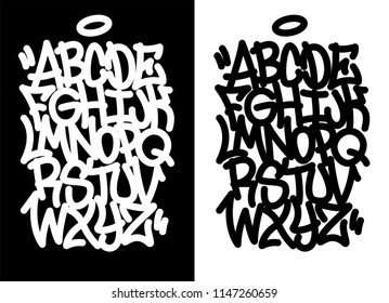 Handwritten Graffiti Font Alphabet. Set On Black Background.