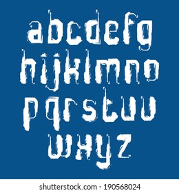 Cartas en minúsculas con vector de graffiti manuscritas aisladas en fondo azul, con composición moderna pintada.