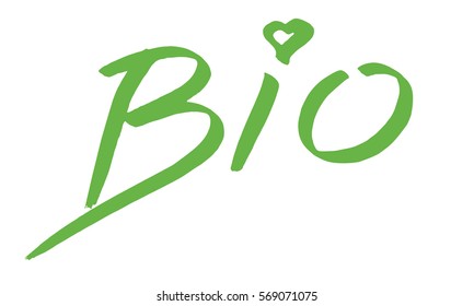 The handwritten, green sign with text Bio, isolated on white background - vector