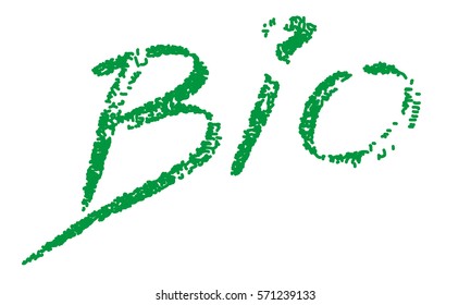 The handwritten, green sign with text Bio, isolated on white background - vector