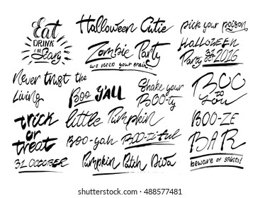 Handwritten Halloween phrases with rough edges. Isolated on a white background. Can be used for banner, poster and web design.