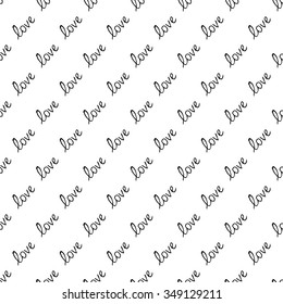Handwritten hand drawn text love. Seamless pattern with text love. Valentines Day. Vector illustration