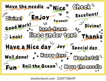 Handwritten, hand-drawn, lines under text, underline set