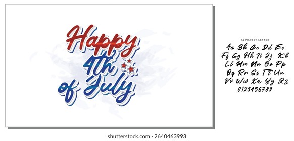 Handwritten Happy 4th of July Typography Design with Stars Decoration - Festive Script Font Illustration