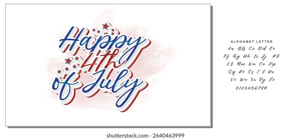 Handwritten Happy 4th of July Typography Design with Stars Decoration - Festive Script Font Illustration