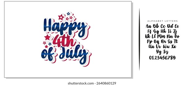 Handwritten Happy 4th of July Typography Design with Stars Decoration - Festive Script Font Illustration