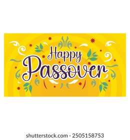 Handwritten happy Easter with flowers. Jewish holiday Passover. flat vector modern illustration 