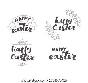 Handwritten Happy Easter Phrases. Hand Drawn Lettering Isolated   on White Background.