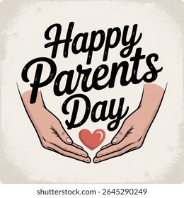 Handwritten Happy Parents Day typography, vintage retro style vector for posters, cards, shirts, labels, badges. Vector illustration  isolated on white background.
