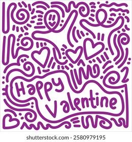 Handwritten happy valentine with doodle background