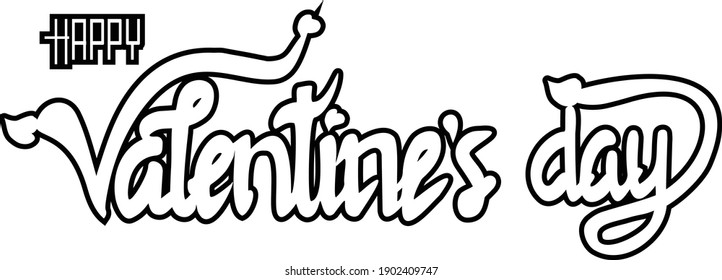 handwritten happy valentine's day, vector, typography on white background
