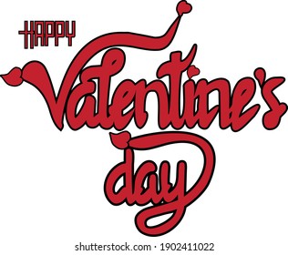 día de San Valentín feliz escrito a mano, vector, tipografía sobre fondo blanco