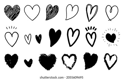 Handwritten heart symbol vector illustration set