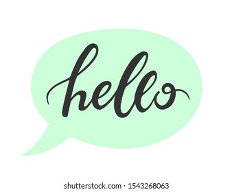 Handwritten Hello card. Speech bubble with hello quote. Hand drawn lettering. 