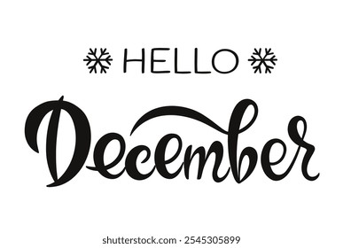 Escrito a mano, hola diciembre, mensaje de letras. Cita de bienvenida de diciembre. Letras modernas. Diseño para tarjetas, Anuncios, carteles.