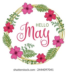 Handwritten, hello May, lettering message. Modern lettering. Hello May design for cards, banners, posters.