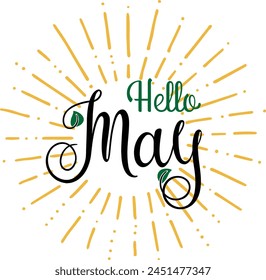 Handwritten, hello May, lettering message. Modern lettering. Hello May design for cards, banners, posters.