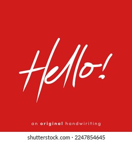 Handwritten hello on red color background, suitable for greeting card, positive message, print on t-shirt
