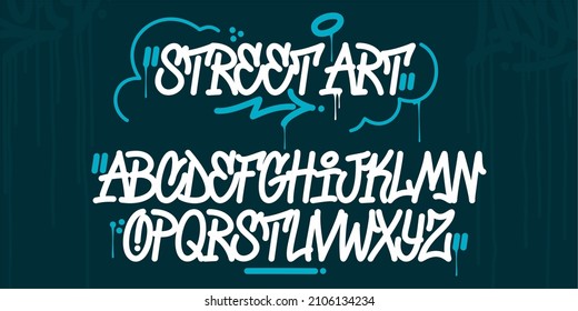 Handgeschriebener Hip-Hop Doodle Graffiti Street Art Style Font Alphabet. Abstrakte Vektorgrafik