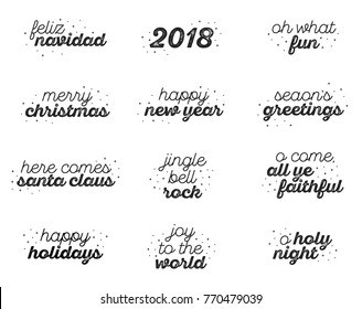 Handwritten Holiday Text Set, Merry Christmas Background, Season's Greeting Text, O Holy Night Text, Here Comes Santa Claus, Holiday Typography Greeting Card Vector Illustration Background