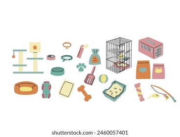 Handwritten icon set of pet supplies