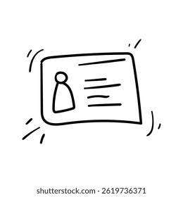 Handwritten identity card with person icon. Doodle Icon Illustration