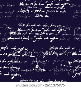 Handwritten illegible text ink, splatter, vintage seamless pattern