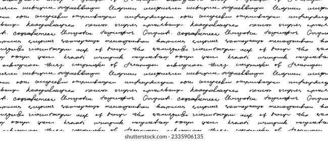 Handwritten illegible text vector seamless pattern. Hand written text in cursive pen. Abstract lettering background, unreadable letter, monochrome script. Illegible poetry seamless pattern.