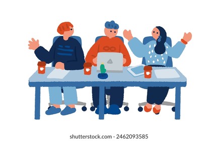 Handwritten illustration of a man and woman having a meeting