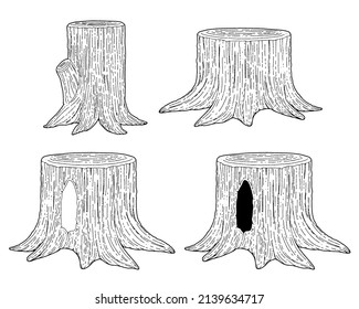 Handwritten illustration of stump. Line drawing.