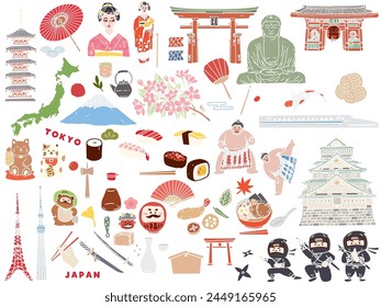 Handwritten illustrations of Japan.
East Asia, Travel, Culture, Tourism.