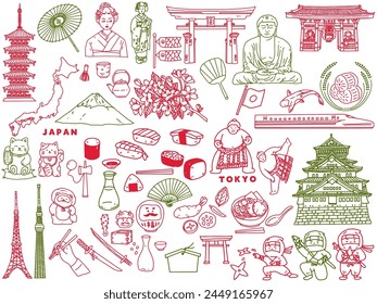 Handwritten illustrations of Japan.
East Asia, Travel, Culture, Tourism.