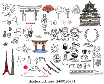 Handwritten illustrations of Japan.
East Asia, Travel, Culture, Tourism.